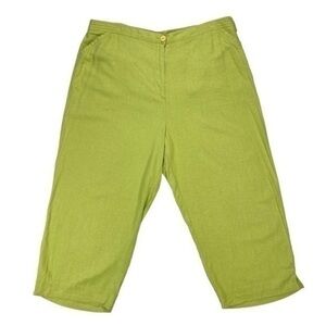 Ruby Rd. Linen Pants Womens Sz 18 Green Lightweight Cropped Beachy Coastal Capri